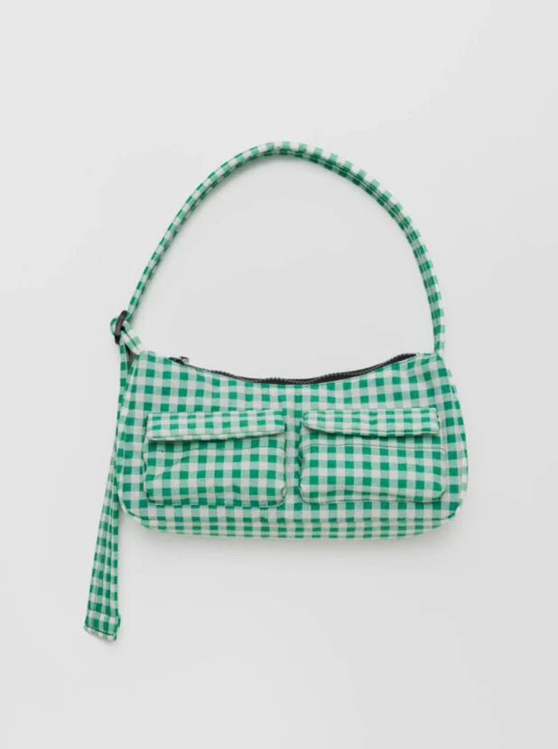 GREEN GINGHAM CARGO SHOULDER BAG