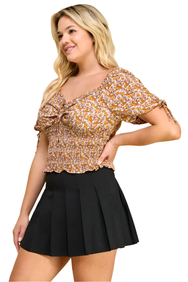NEUTRAL FLORAL PUFF SLEEVE TOP
