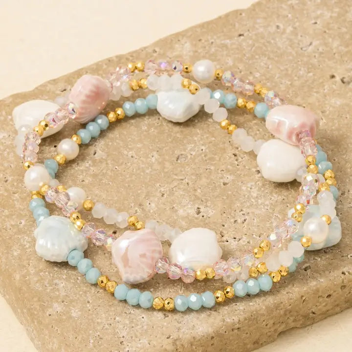 3PC BEADED SHELL BRACELET