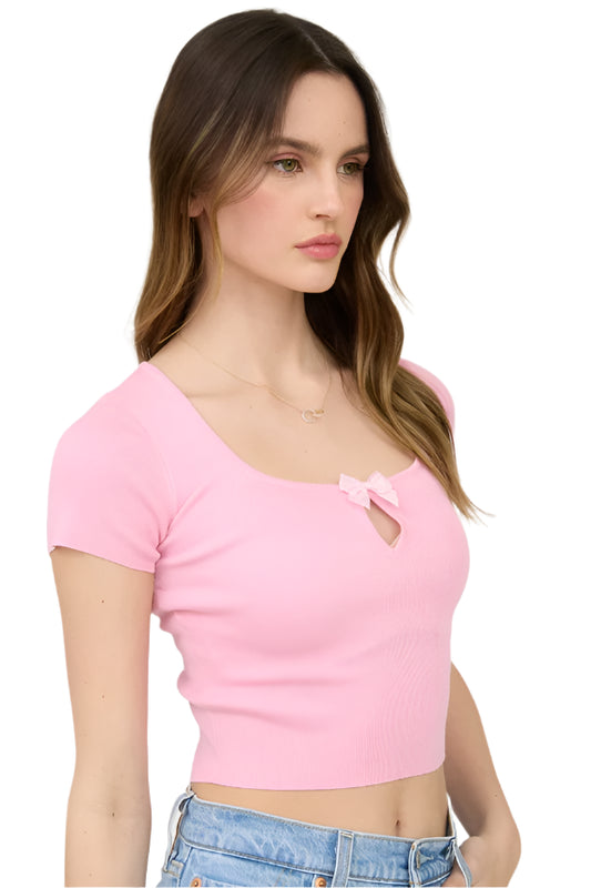 PINK GINGHAM BOW TEE