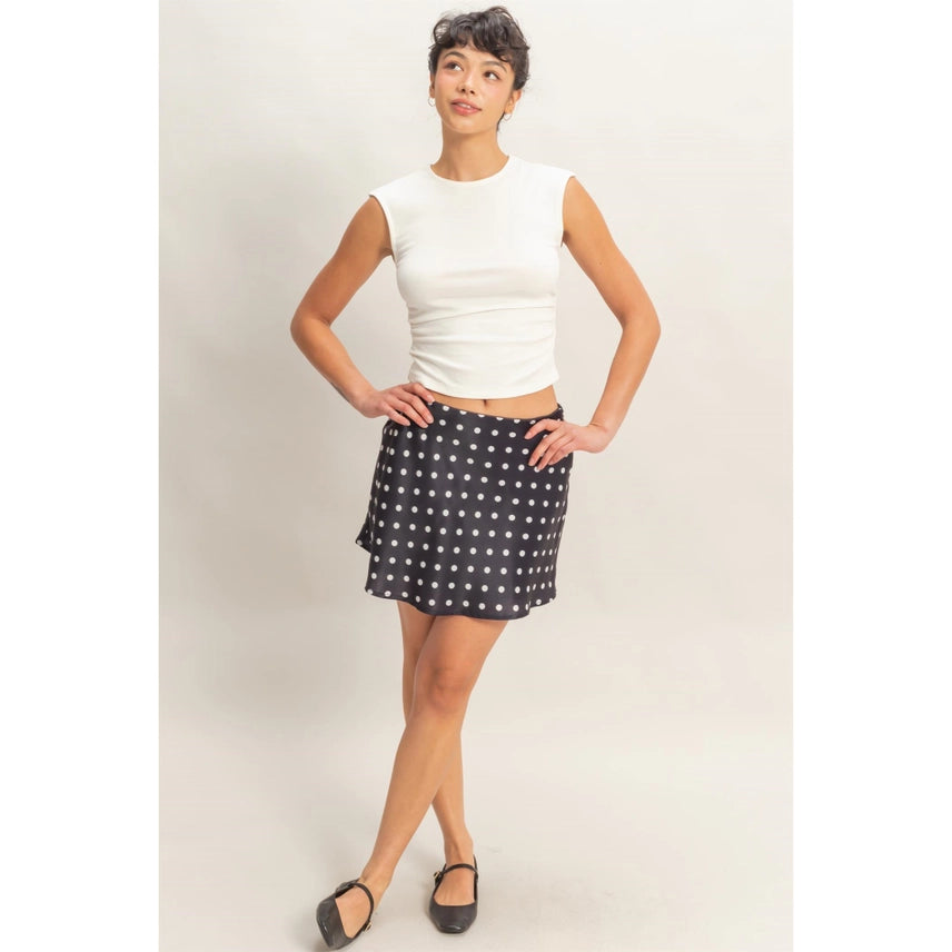 SATIN POLKA DOT MINI SKIRT