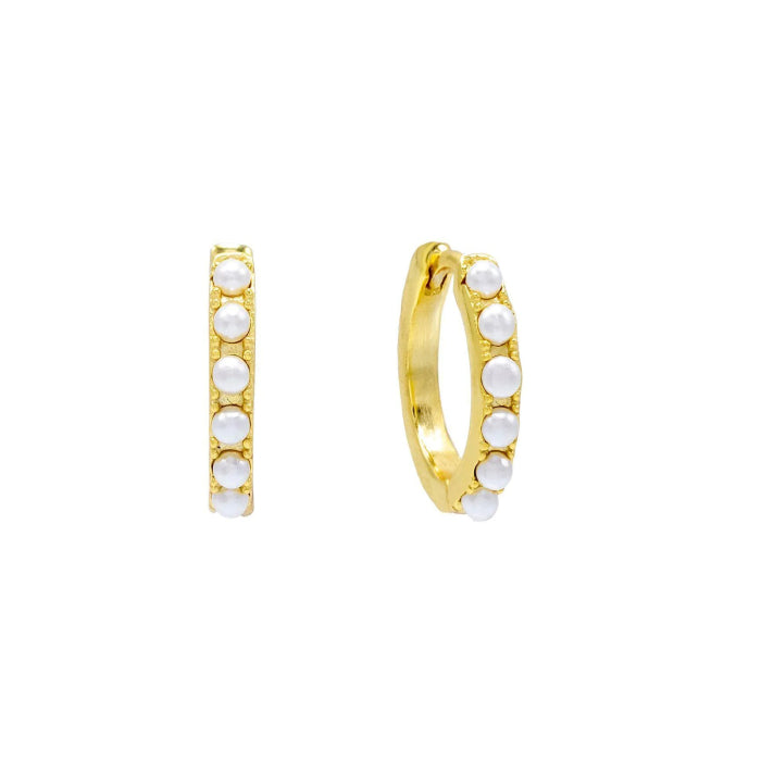 GOLD VERMEIL 6 PEARL HUGGIE HOOPS