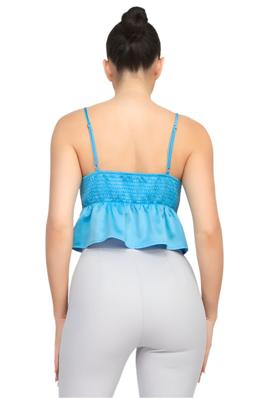 SATIN BABYDOLL TOP - BRIGHT BLUE