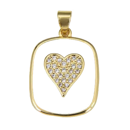 WHITE ENAMEL HEART TAG CHARM