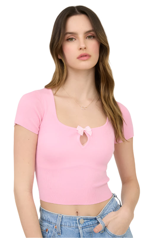 PINK GINGHAM BOW TEE