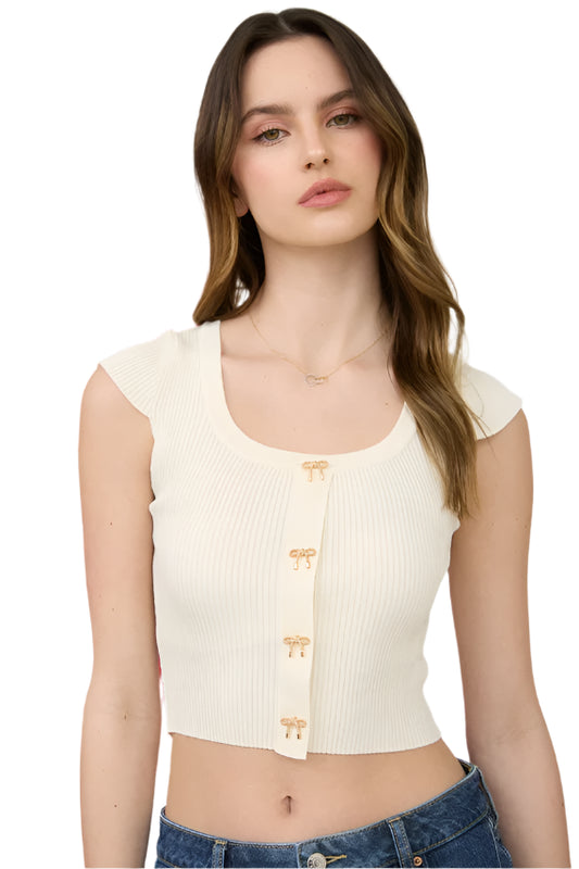 GOLD BOW BUTTON IVORY TOP