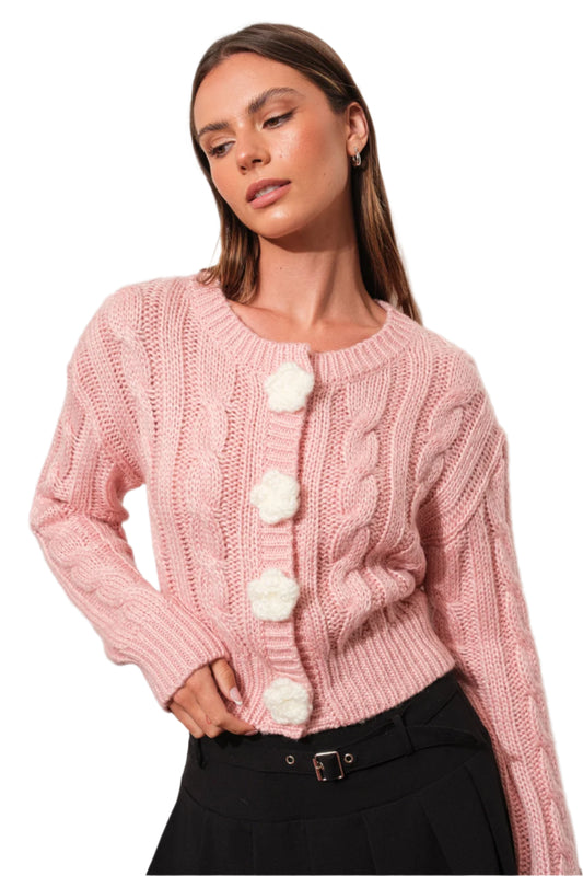 PINK ROSE BUTTON SWEATER