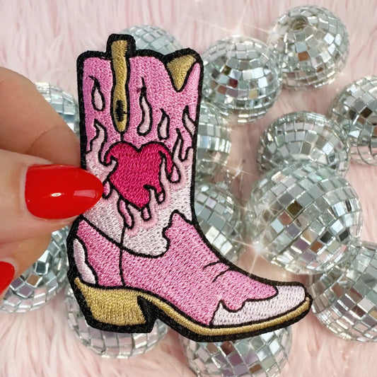 PINK BURNING LOVE BOOT PATCH