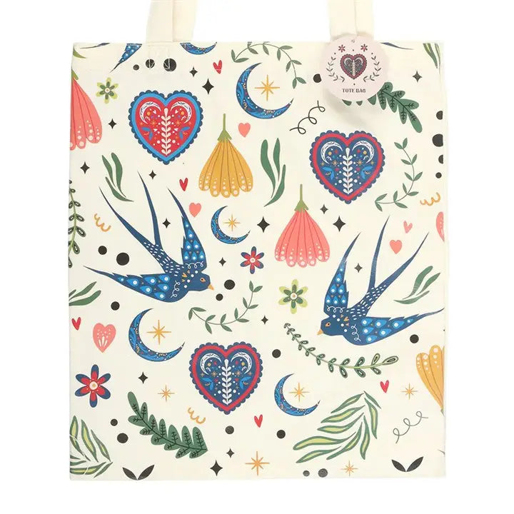 CREAM FOLK FLORAL TOTE