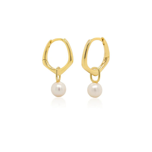 GOLD PENTAGON FRESHWATER PEARL HUGGIE HOOPS