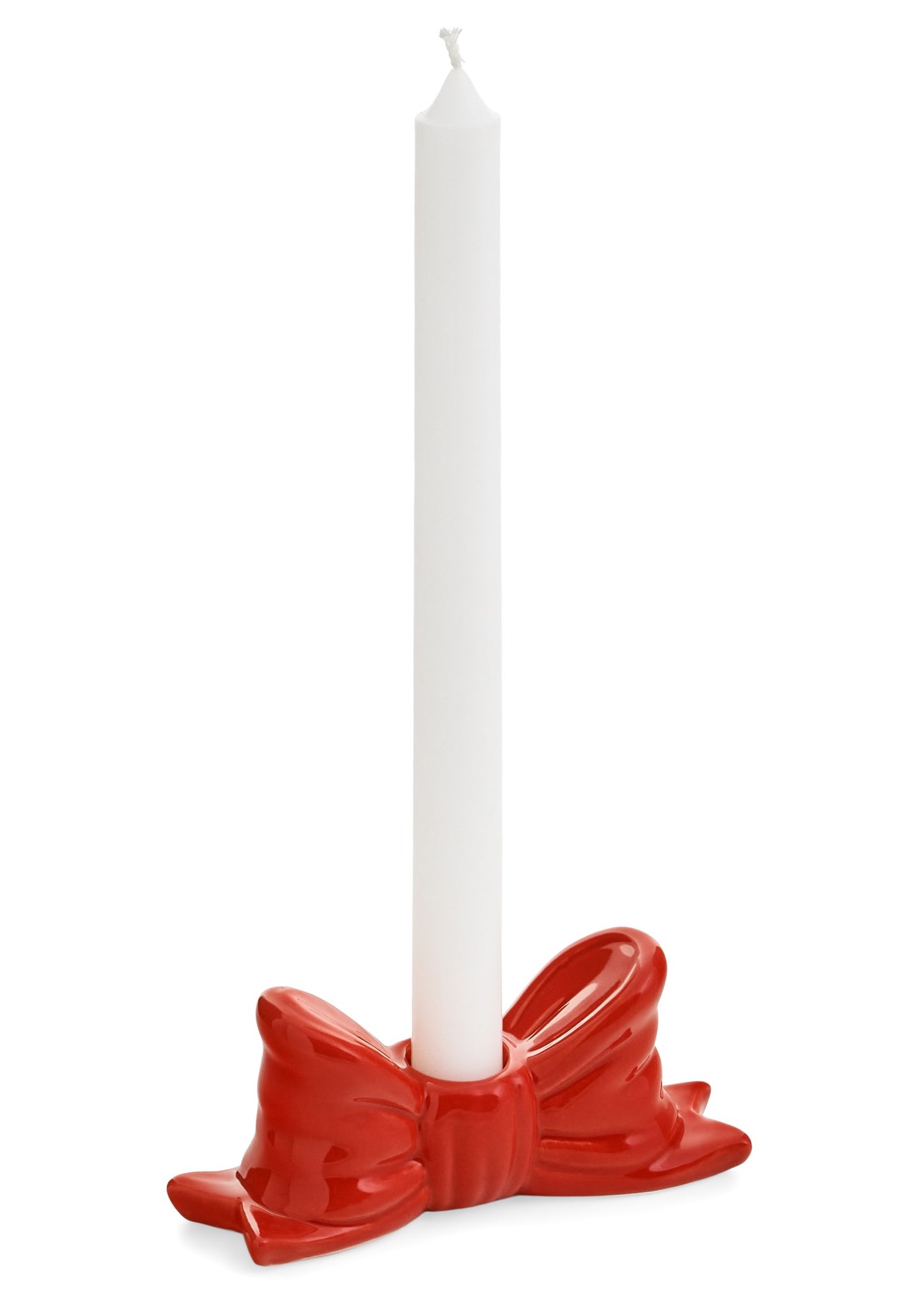 RED BOW TAPER CANDLE HOLDER