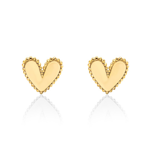 GOLD BEAD HEART EARRINGS
