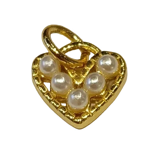 GOLD TINY PEARL HEART CHARM