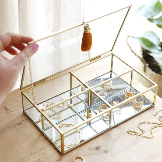 LARGE GLASS JEWELRY BOX