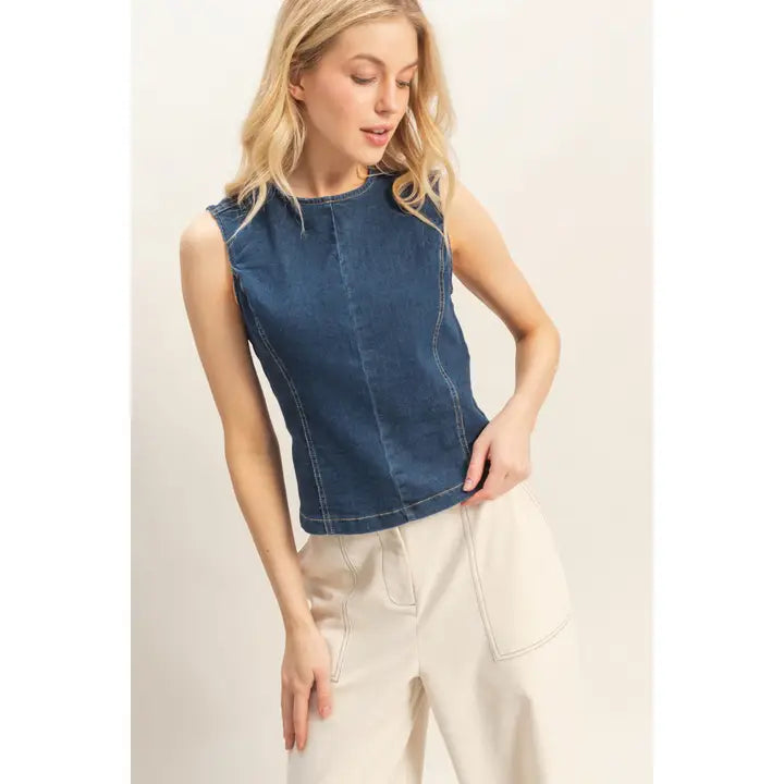 OPEN BACK DENIM TANK