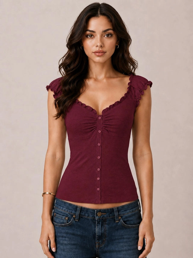 BUTTON DOWN FRILL DETAIL TANK TOP