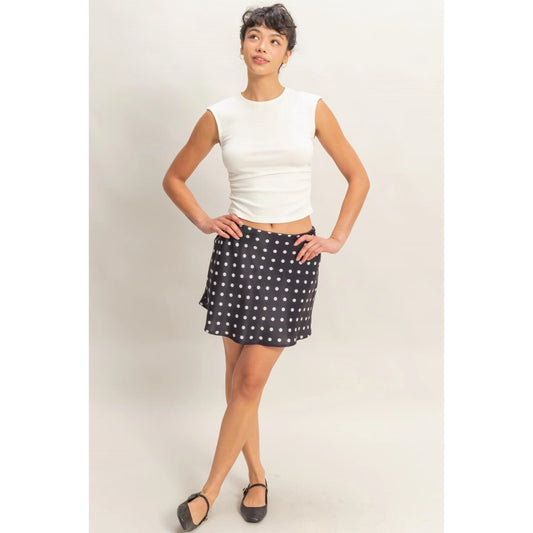 SATIN POLKA DOT MINI SKIRT