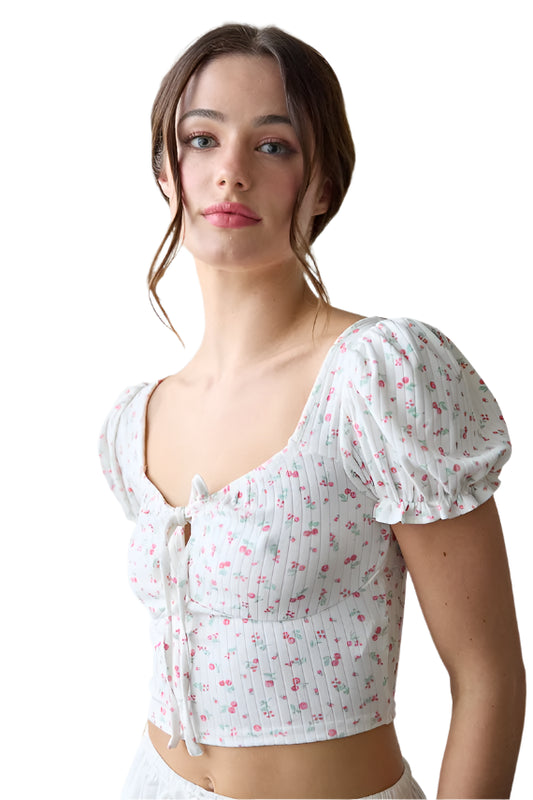 RED FLORAL TIE-FRONT TOP