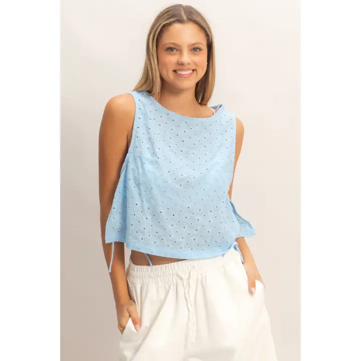 SLEEVELESS EYELET TOP