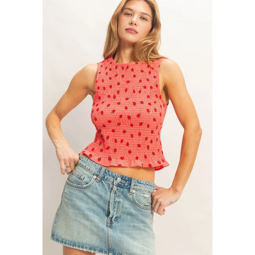 SMOCKED STRAWBERRY TOP