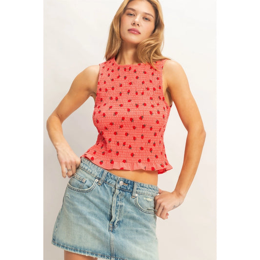 SMOCKED STRAWBERRY TOP