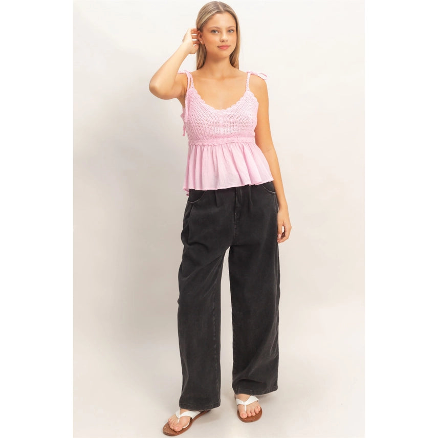 DRAWSTRING WIDE LEG PANTS