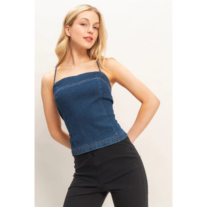 DENIM SPAGHETTI STRAP TOP
