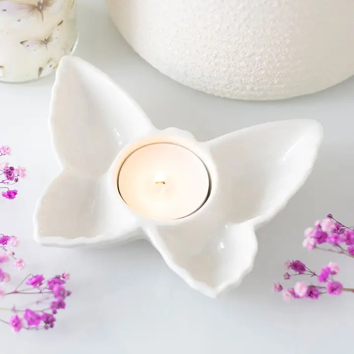 WHITE BUTTERFLY TEALIGHT HOLDER