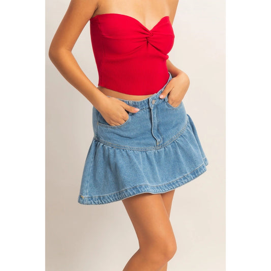 DENIM RUFFLE SKIRT