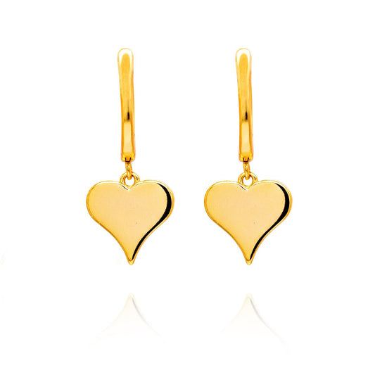 GOLD DANGLING HEART HOOPS