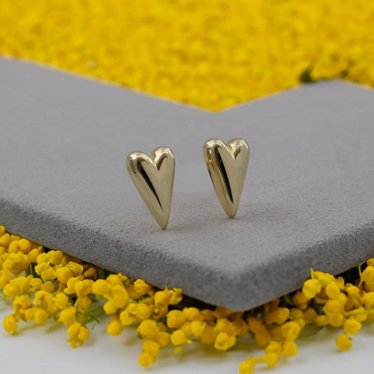 PUFFY HEART STUDS in GOLD
