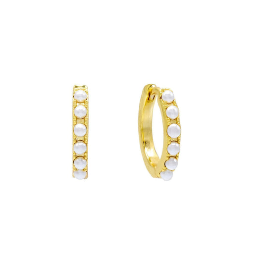 GOLD VERMEIL 6 PEARL HUGGIE HOOPS