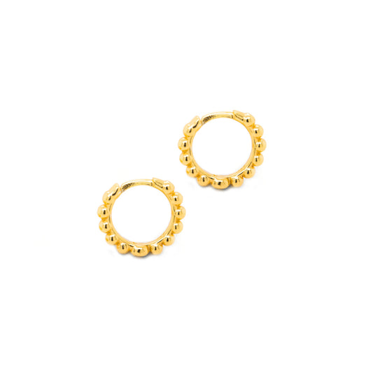 GOLD PLAIN BEADED HUGGIE HOOPS