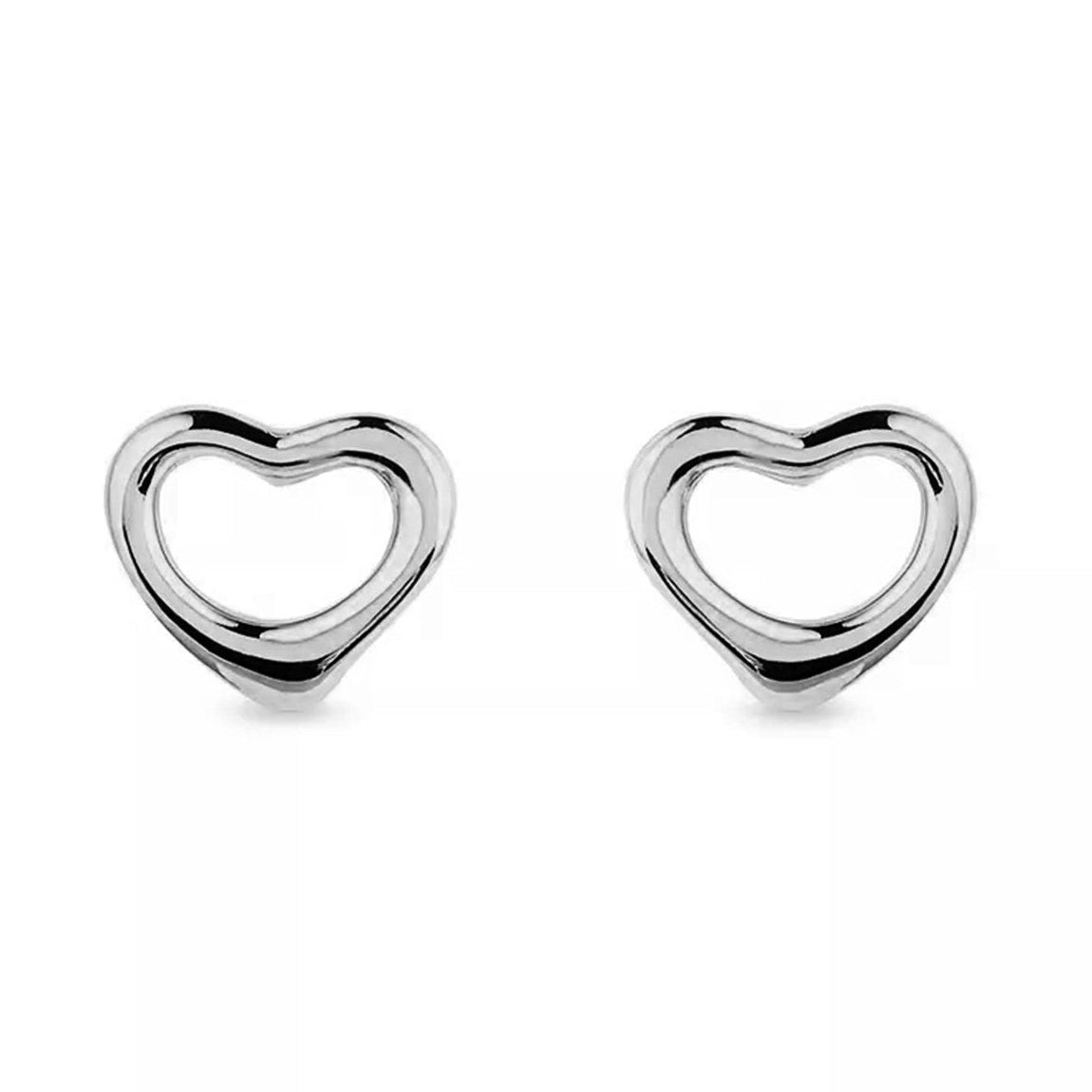 Heart-shaped silver earrings on a white background
