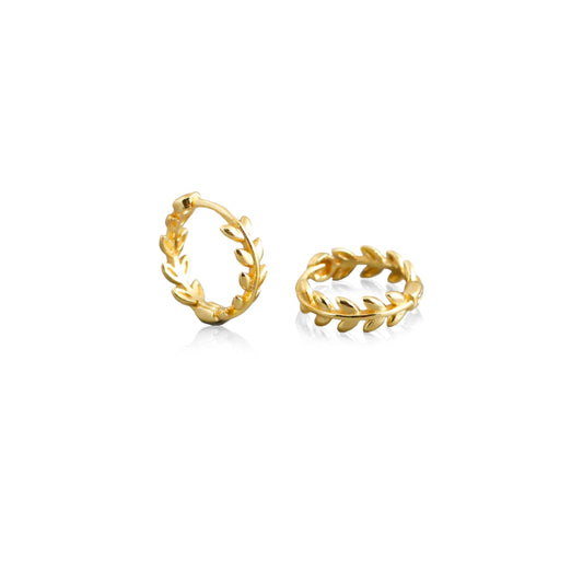 GOLD DAINTY FERN LEAF HUGGIE HOOPS