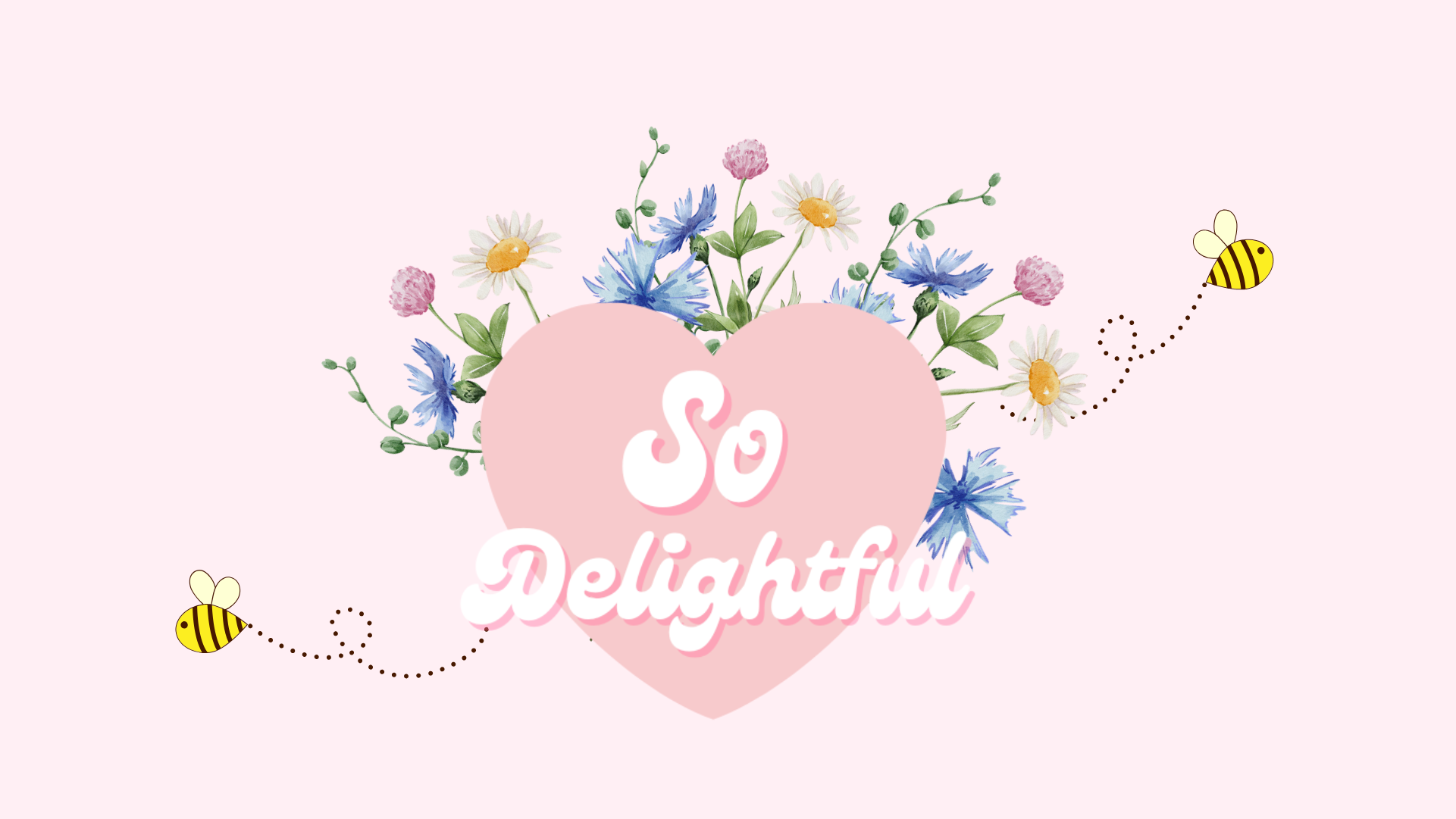 Heart-shaped logo with flowers and bees on a pink background, featuring the text 'So Delightful'.
