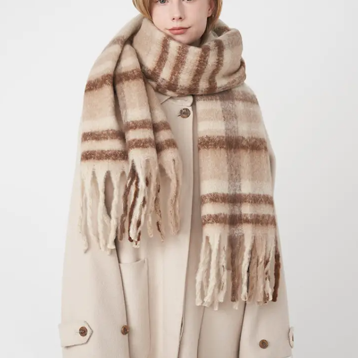 PLAID TASSEL MOHAIR SCARF