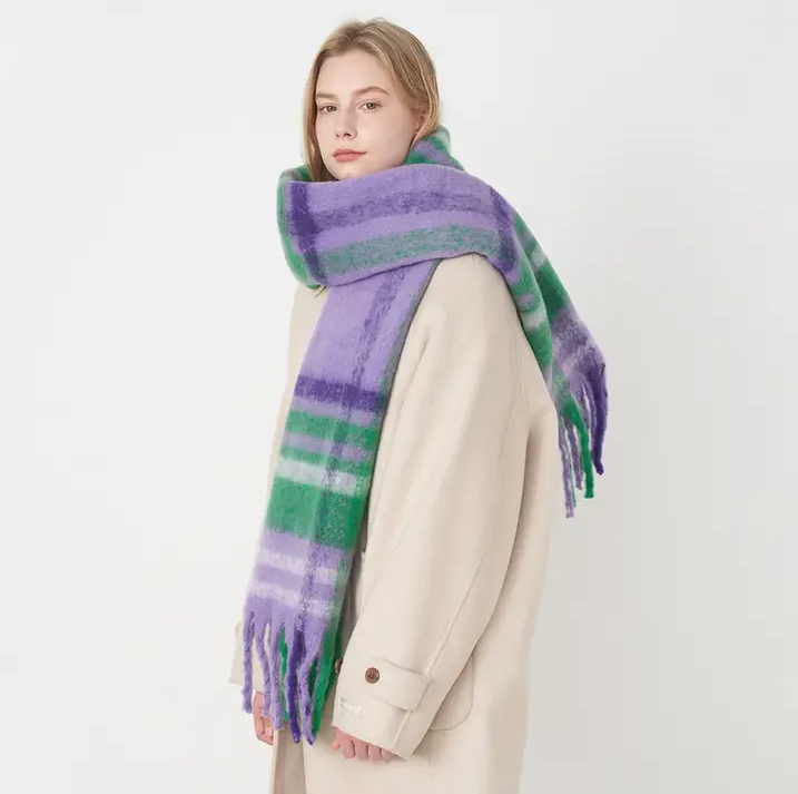 PLAID TASSEL MOHAIR SCARF