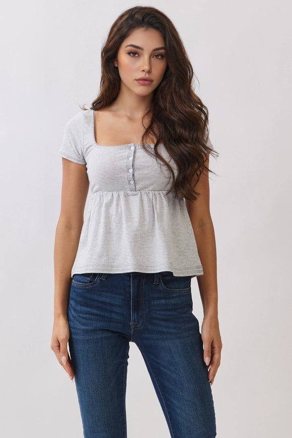 STRIPE SQUARE HENLEY BABYDOLL TEE