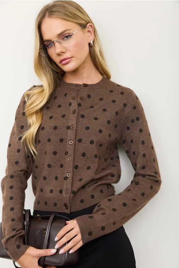POLKA DOT ROUND NECK BUTTON DOWN CARDIGAN