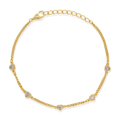 Gold Vermeil CZ Curb Chain Heart Bracelet