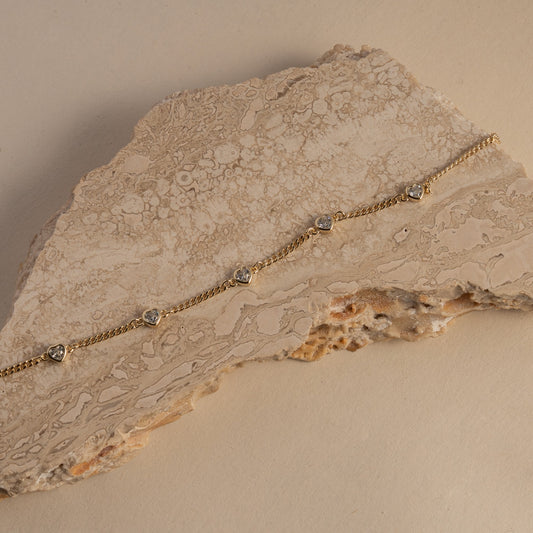 Gold Vermeil CZ Curb Chain Heart Bracelet