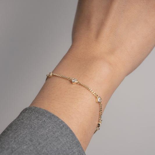 Gold Vermeil CZ Curb Chain Heart Bracelet
