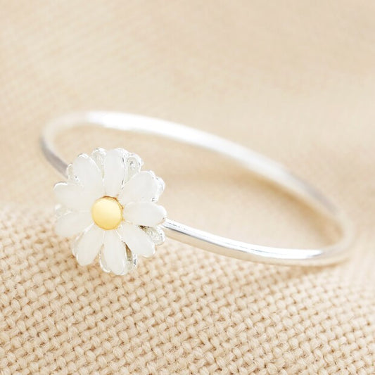 SILVER ENAMEL DAISY RING