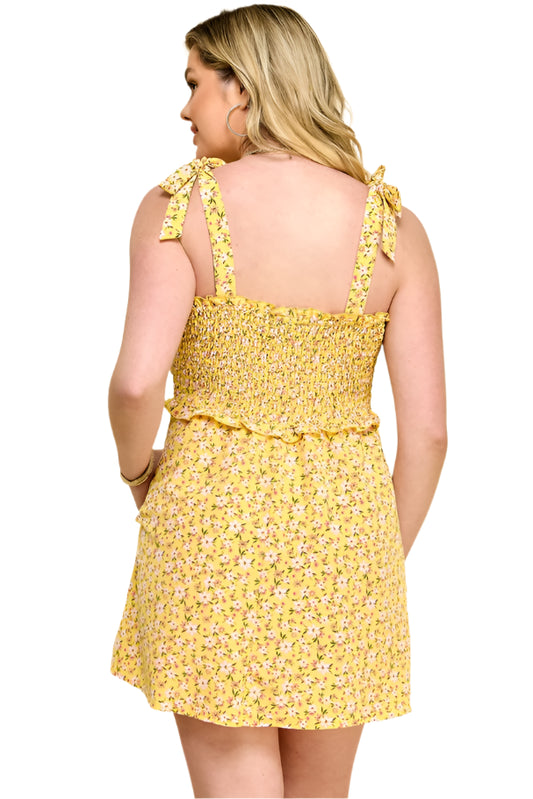 YELLOW FLORAL SMOCKED DRESS