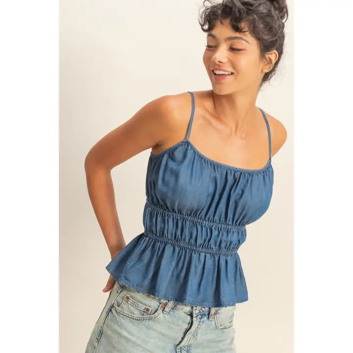 CINCHED WAIST PEPLUM TOP