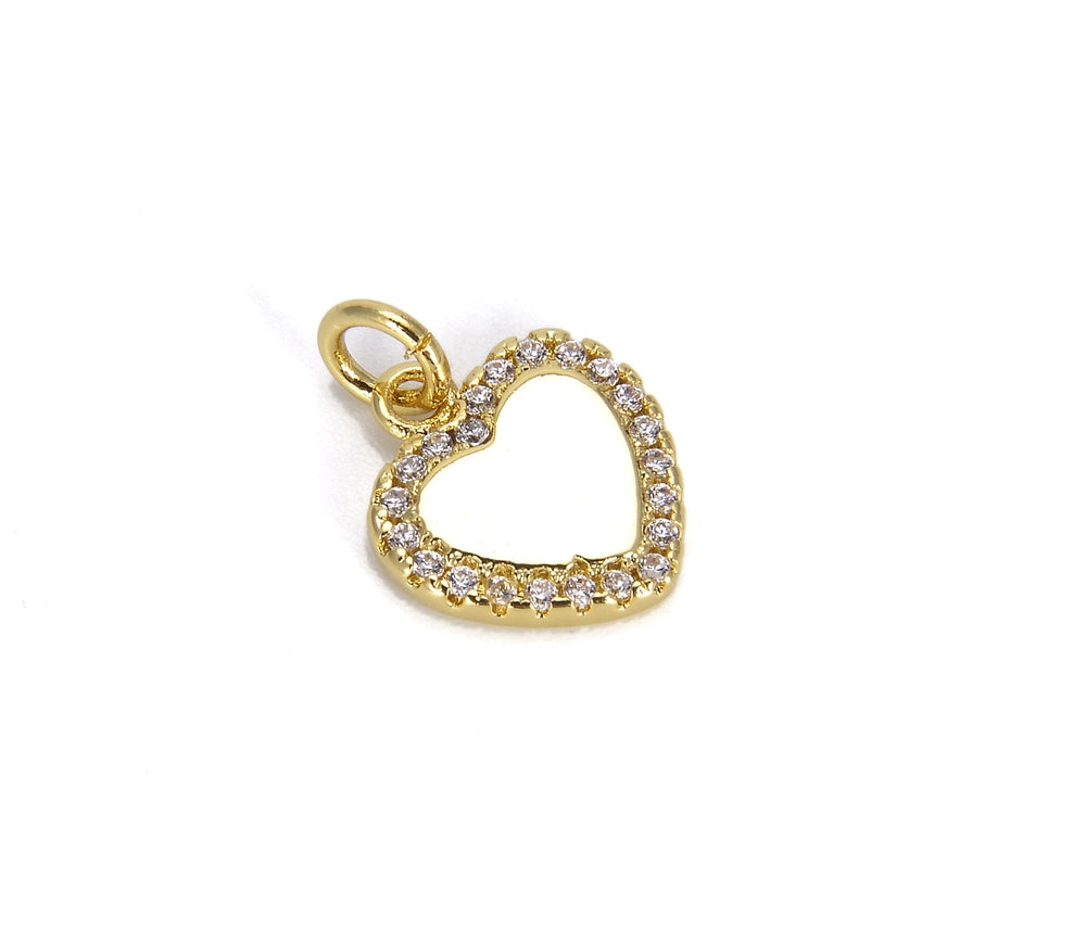 GOLD HEART W/ CRYSTAL OUTLINE CHARM