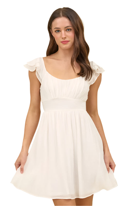 WHITE RUFFLE SLEEVE DRESS