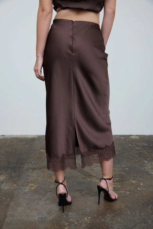 SATIN LACE TRIM PENCIL SKIRT