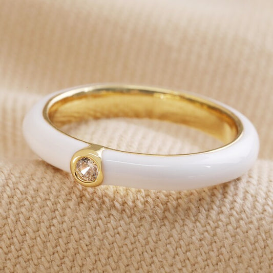 WHITE ENAMEL RING WITH GEM